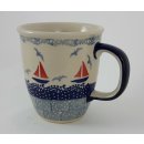 Bunzlauer Keramik Tasse MARS - blau/weiß - 0,3 Liter, Segelboote (K081-DPML)